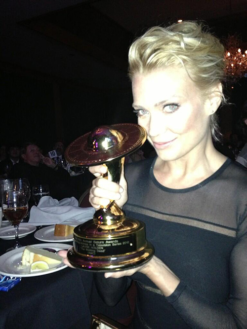 Laurie Holden and her Saturn Award