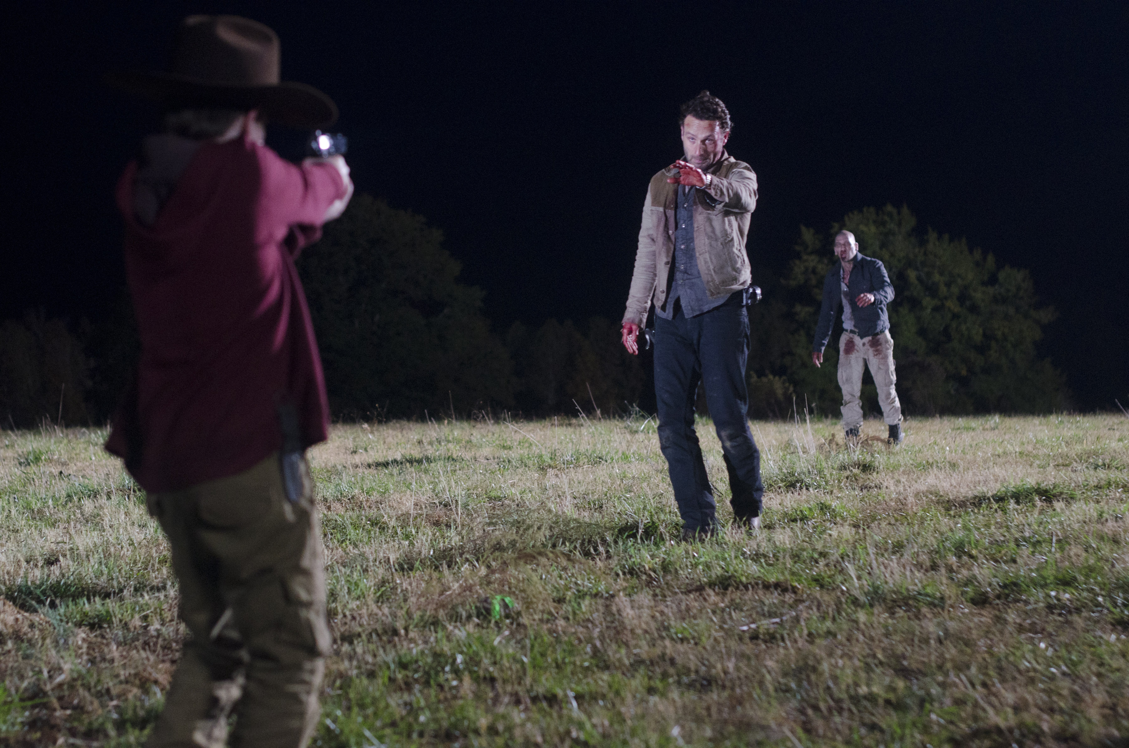 Carl Grimes (Chandler Riggs), Rick Grimes (Andrew Lincoln) and Shane Walsh (Jon Bernthal) - The Walking Dead - Season 2, Episode 12 - Photo Credit: Gene Page/AMC