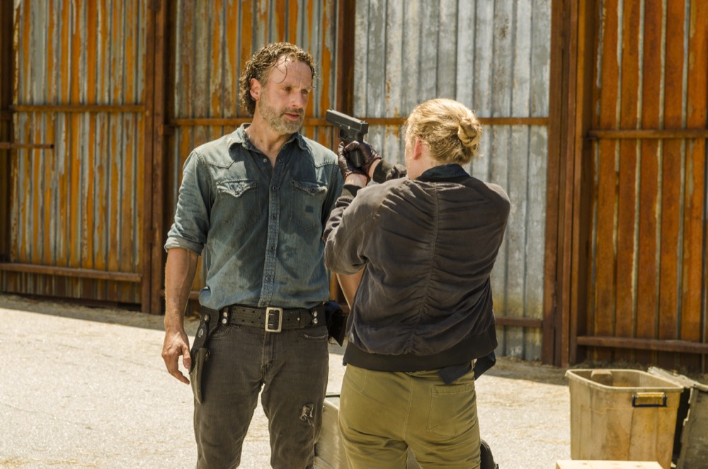 Andrew Lincoln as Rick Grimes, Lindsley Register as Laura - The Walking Dead _ Season 7, Episode 8 - Photo Credit: Gene Page/AMC