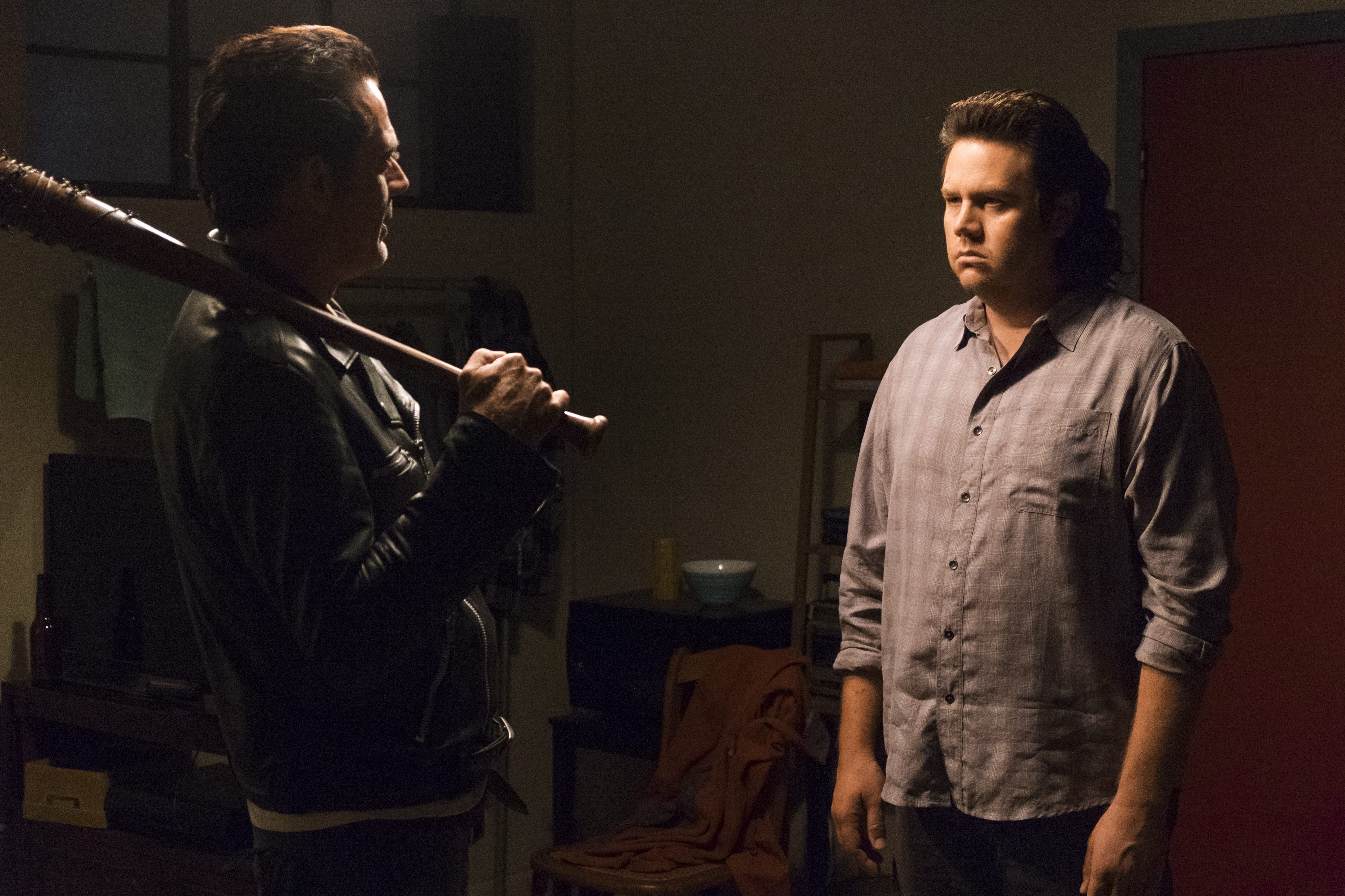 Josh McDermitt as Dr. Eugene Porter, Jeffrey Dean Morgan as Negan - The Walking Dead _ Season 7, Episode 11 - Photo Credit: Gene Page/AMC
