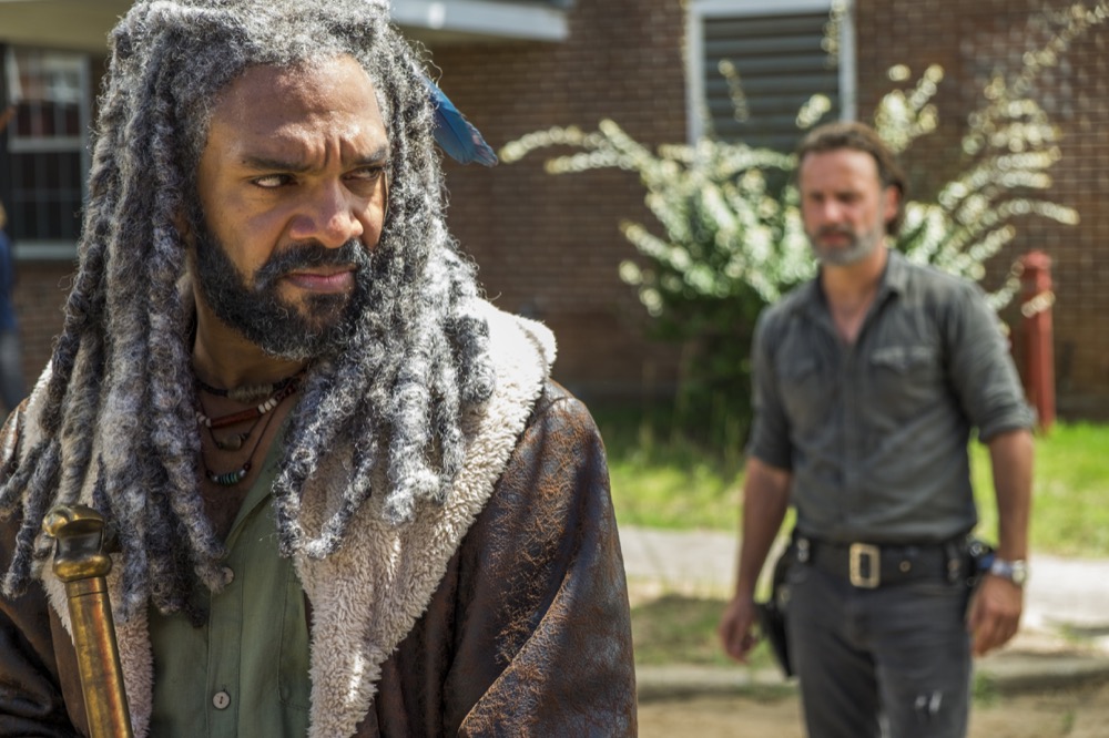 Khary Payton as Ezekiel, Andrew Lincoln as Rick Grimes; group - The Walking Dead _ Season 7, Episode 9 - Photo Credit: Gene Page/AMC