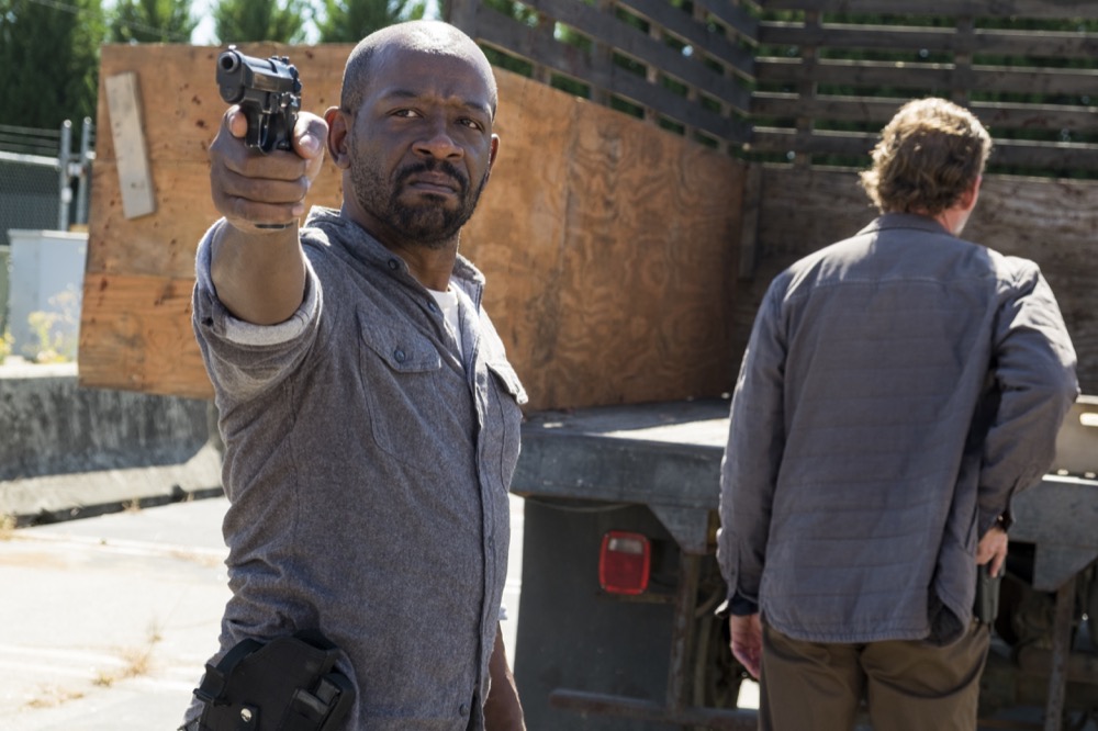 Lennie James as Morgan Jones, Jayson Warner Smith as Gavin - The Walking Dead _ Season 7, Episode 14 - Photo Credit: Gene Page/AMC