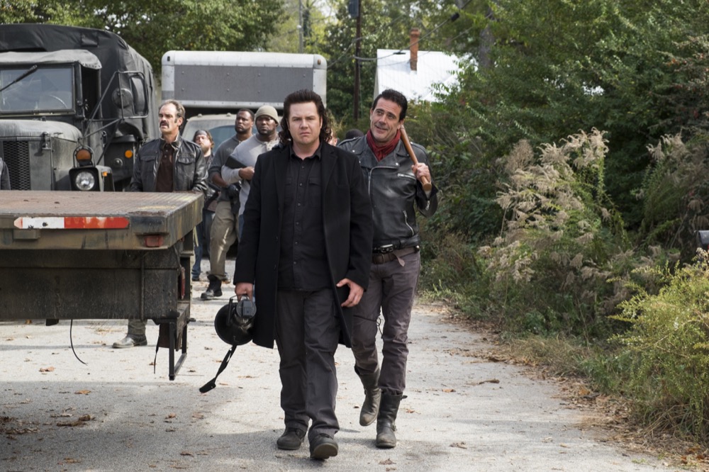 Josh McDermitt as Dr. Eugene Porter, Steven Ogg as Simon, Jeffrey Dean Morgan as Negan - The Walking Dead _ Season 7, Episode 16 - Photo Credit: Gene Page/AMC