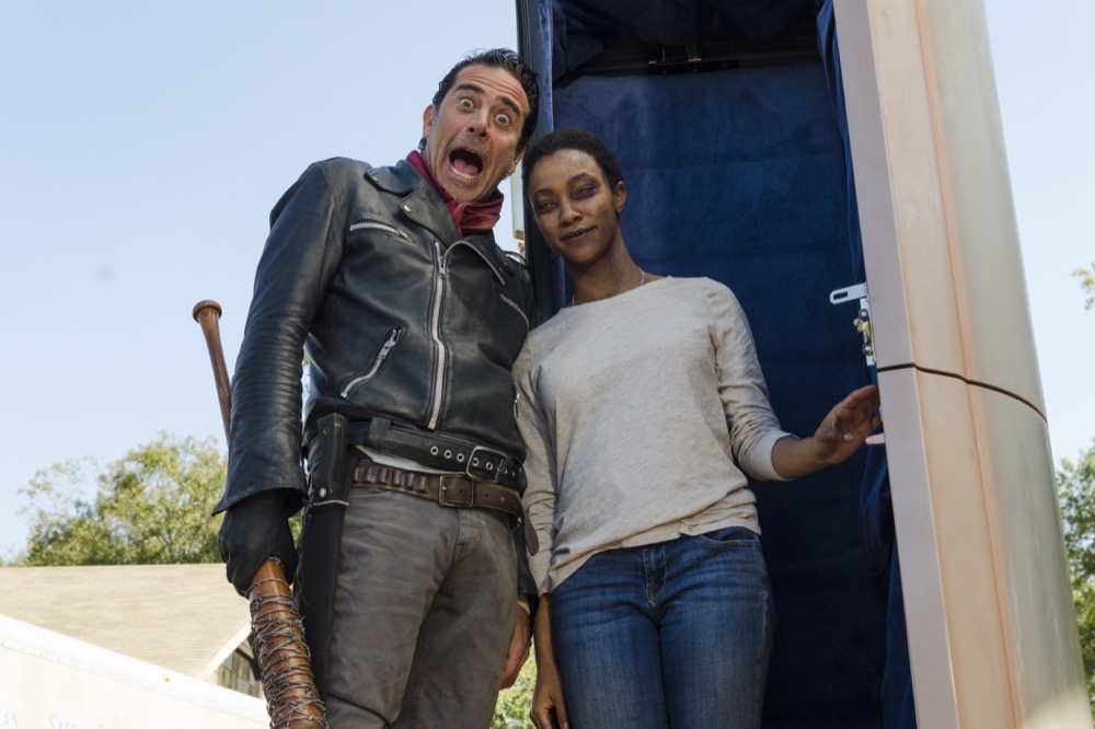 BTS, Jeffrey Dean Morgan as Negan, Sonequa Martin-Green as Sasha Williams - The Walking Dead _ Season 7, Episode 16 - Photo Credit: Gene Page/AMC