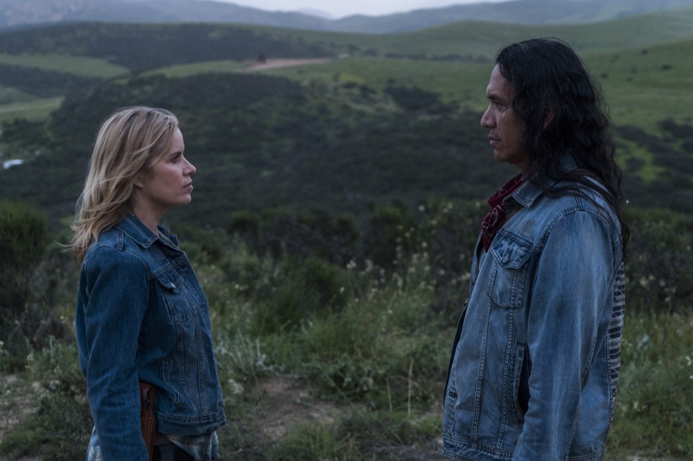 Kim Dickens as Madison Clark,  Michael Greyeyes as Qaletaqa Walker - Fear the Walking Dead _ Season 3, Episode 8 - Photo Credit: Richard Foreman, Jr/AMC