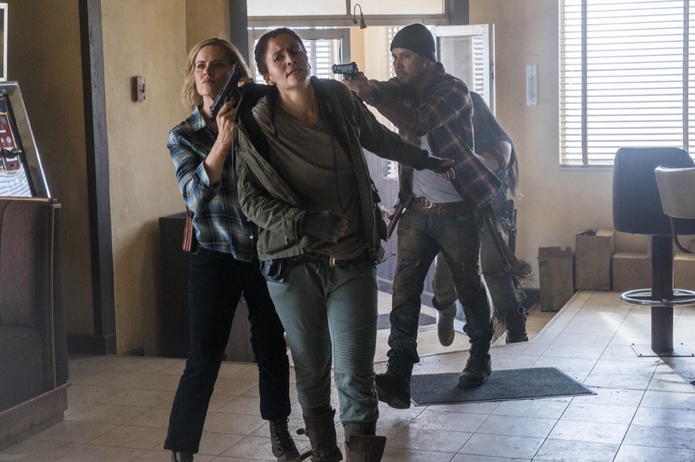 Kim Dickens as Madison Clark, Mercedes Mason as Ofelia Salazar, Justin Rain as Crazy Dog - Fear the Walking Dead _ Season 3, Episode 8 - Photo Credit: Richard Foreman, Jr/AMC