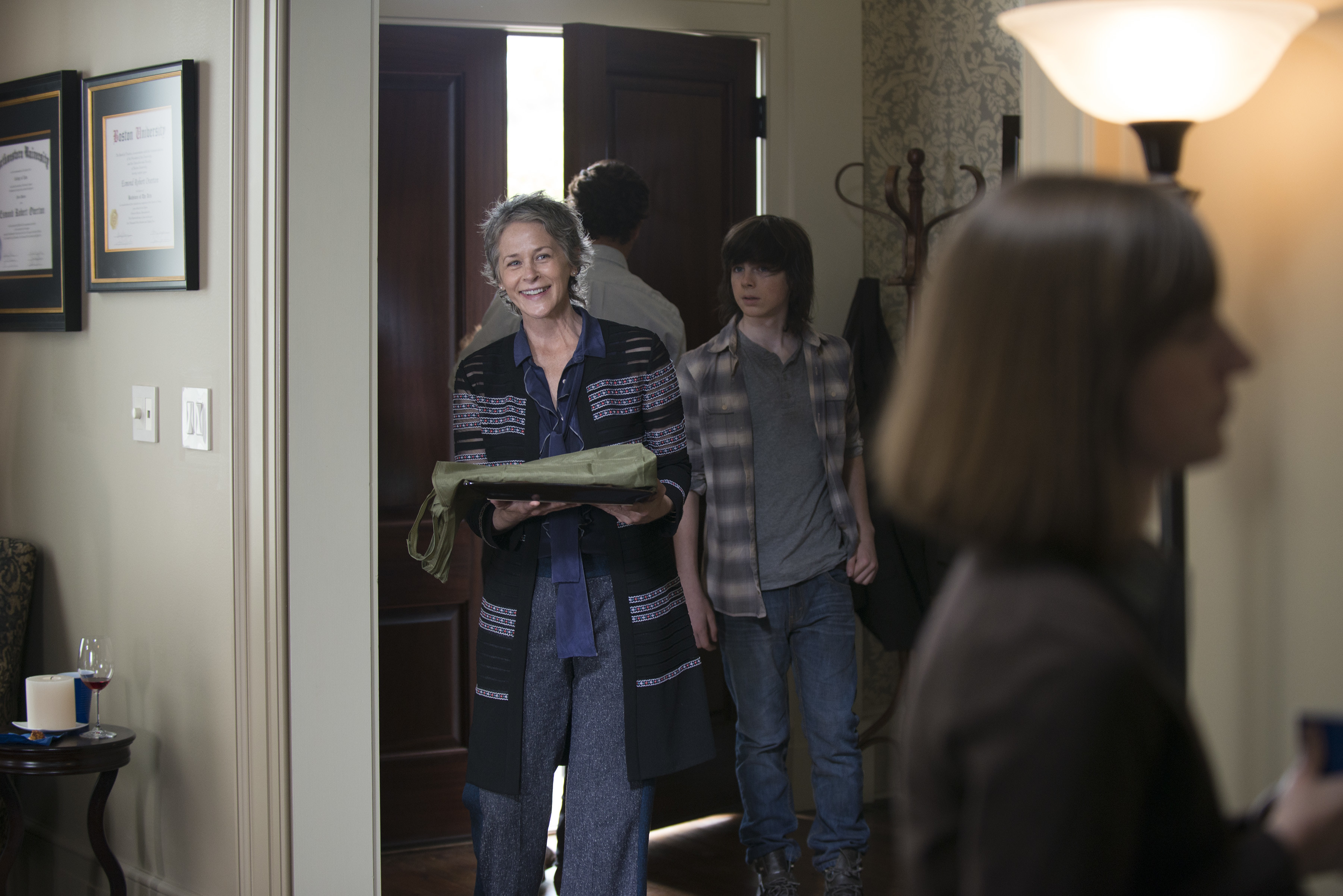 Melissa McBride as Carol Peletier and Chandler Riggs as Carl Grimes - The Walking Dead _ Season 5, Episode 13 - Photo Credit: Gene Page/AMC