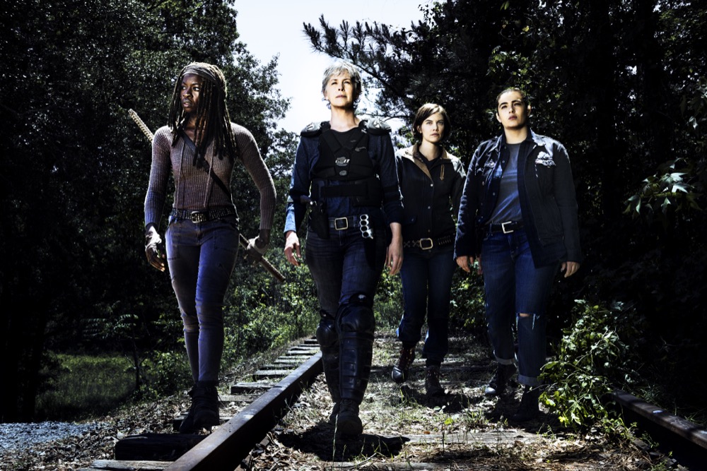 Danai Gurira as Michonne, Melissa McBride as Carol Peletier, Lauren Cohan as Maggie Greene, Alanna Masterson as Tara Chambler - The Walking Dead _ Season 8, Gallery - Photo Credit: Alan Clarke/AMC