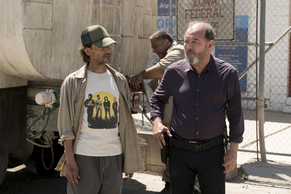 Rubén Blades as Daniel Salazar, Jesse Borrego as Efrain Morales - Fear the Walking Dead _ Season 3, Episode 9 - Photo Credit: Richard Foreman, Jr/AMC