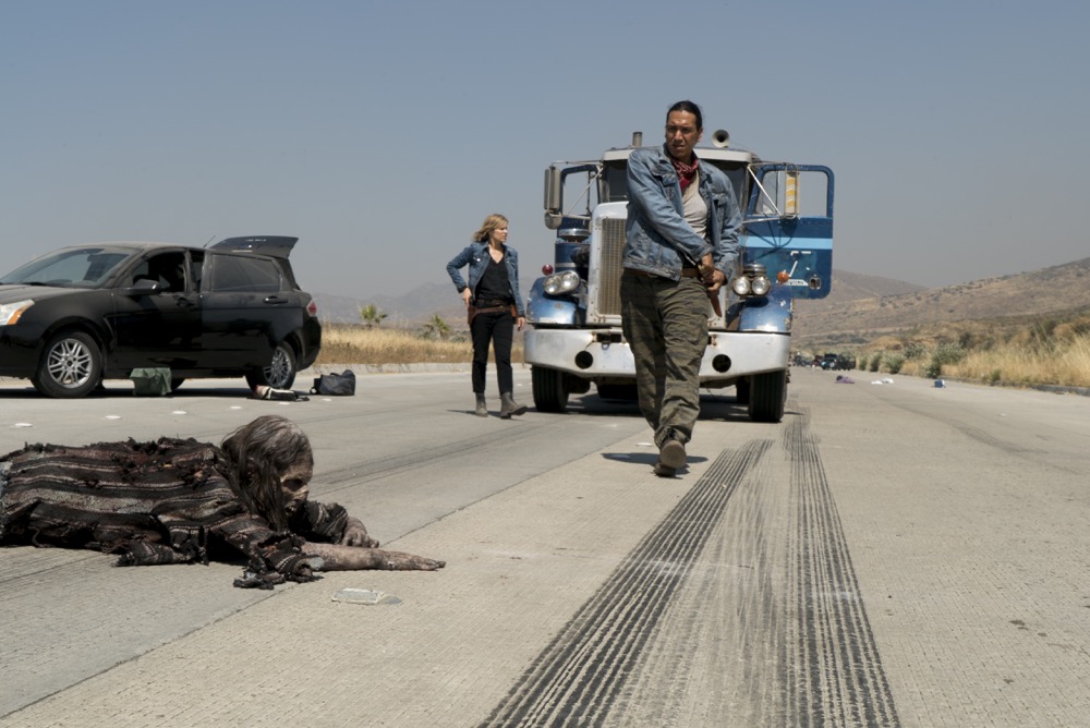 Kim Dickens as Madison Clark, Michael Greyeyes as Qaletaqa Walker- Fear the Walking Dead _ Season 3, Episode 10 - Photo Credit: Richard Foreman, Jr/AMC