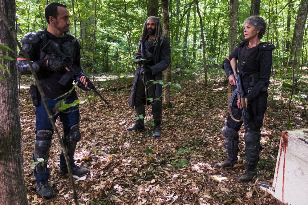 Khary Payton as Ezekiel, Melissa McBride as Carol Peletier, Carlos Navarro as Alvaro - The Walking Dead _ Season 8, Episode 2 - Photo Credit: Gene Page/AMC