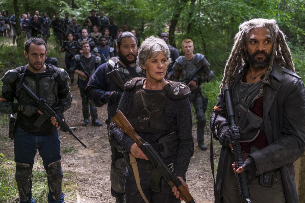 Khary Payton as Ezekiel, Melissa McBride as Carol Peletier, Cooper Andrews as Jerry, Carlos Navarro as Alvaro - The Walking Dead _ Season 8, Episode 2 - Photo Credit: Gene Page/AMC