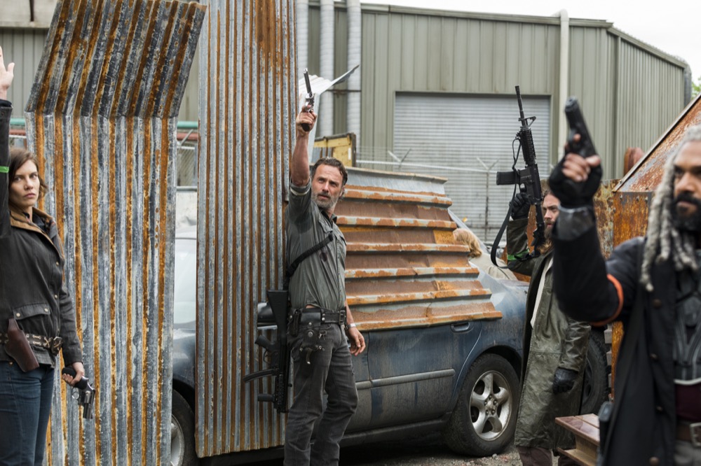 Lauren Cohan as Maggie Greene, Andrew Lincoln as Rick Grimes, Tom Payne as Paul 'Jesus' Rovia, Khary Payton as Ezekiel - The Walking Dead _ Season 8, Episode 1 - Photo Credit: Gene Page/AMC