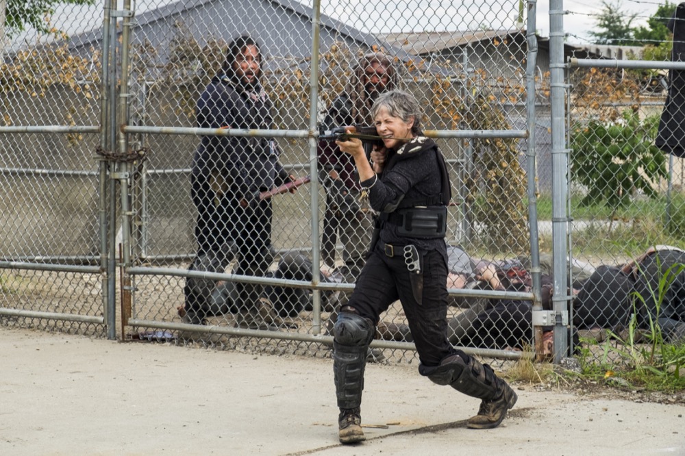 Khary Payton as Ezekiel, Melissa McBride as Carol Peletier, Cooper Andrews as Jerry - The Walking Dead _ Season 8, Episode 4 - Photo Credit: Gene Page/AMC