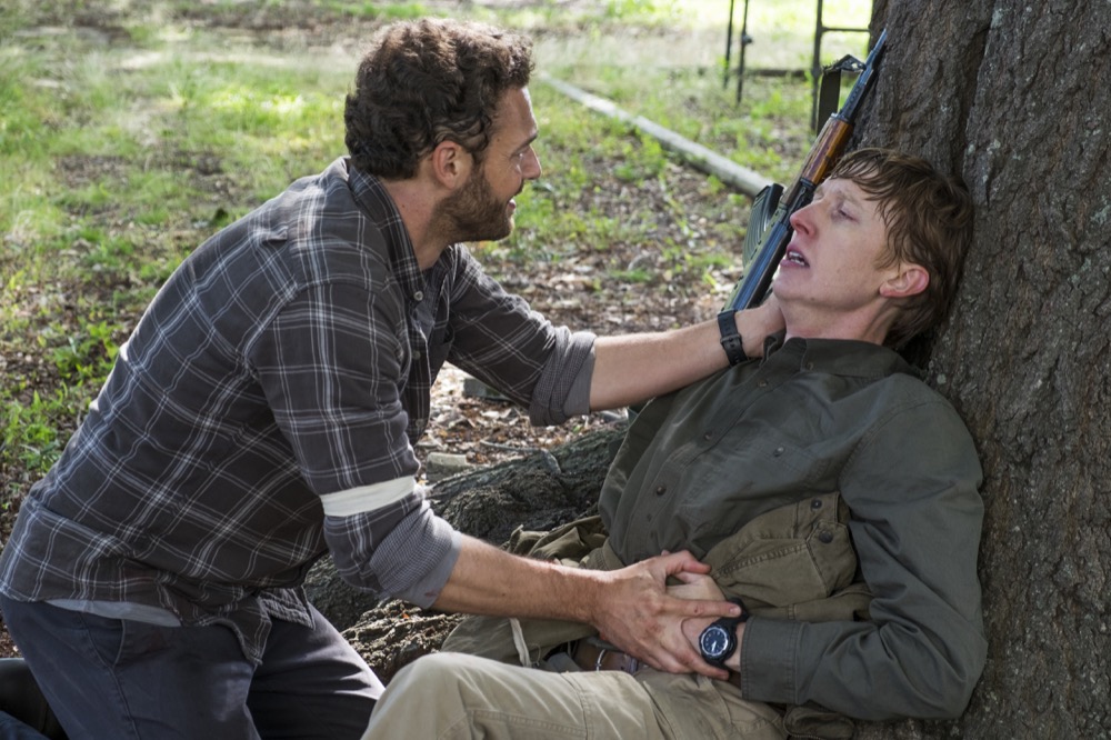 Ross Marquand as Aaron, Jordan Woods-Robinson as Eric Raleigh - The Walking Dead _ Season 8, Episode 3 - Photo Credit: Gene Page/AMC