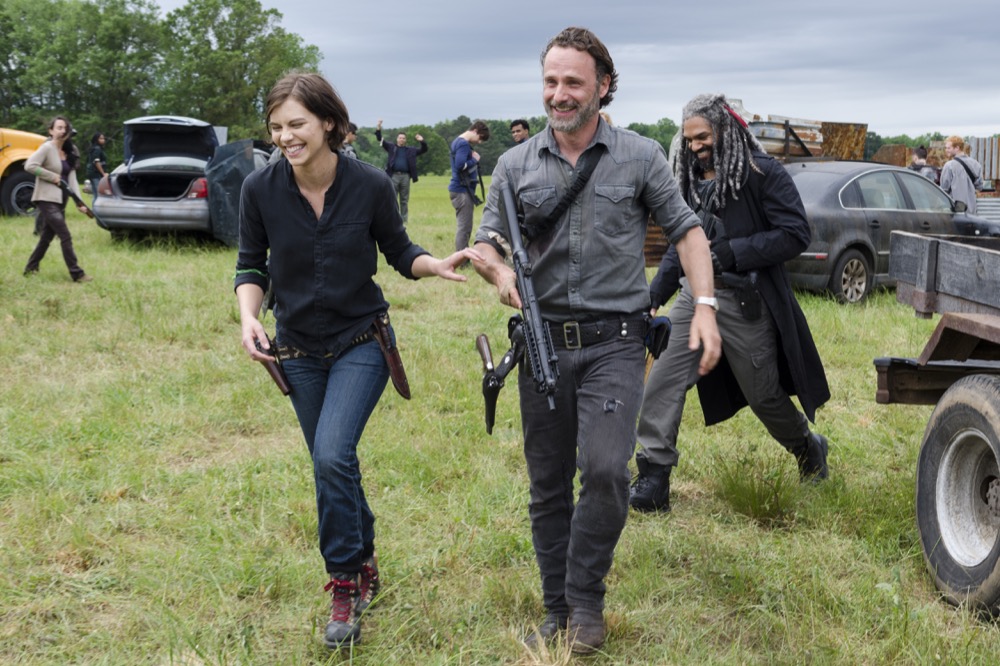 Lauren Cohan as Maggie Greene, Andrew Lincoln as Rick Grimes, Khary Payton as Ezekiel - The Walking Dead _ Season 8, Episode 1 - Photo Credit: Gene Page/AMC