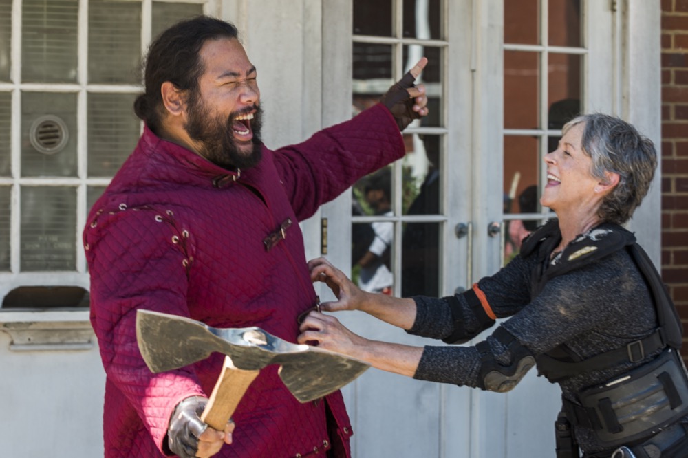 BTS, Melissa McBride as Carol Peletier, Cooper Andrews as Jerry - The Walking Dead _ Season 8, Episode 6 - Photo Credit: Gene Page/AMC