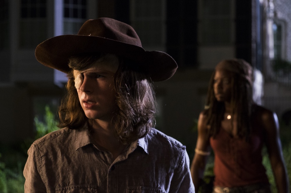 Chandler Riggs as Carl Grimes, Danai Gurira as Michonne - The Walking Dead _ Season 8, Episode 8 - Photo Credit: Gene Page/AMC