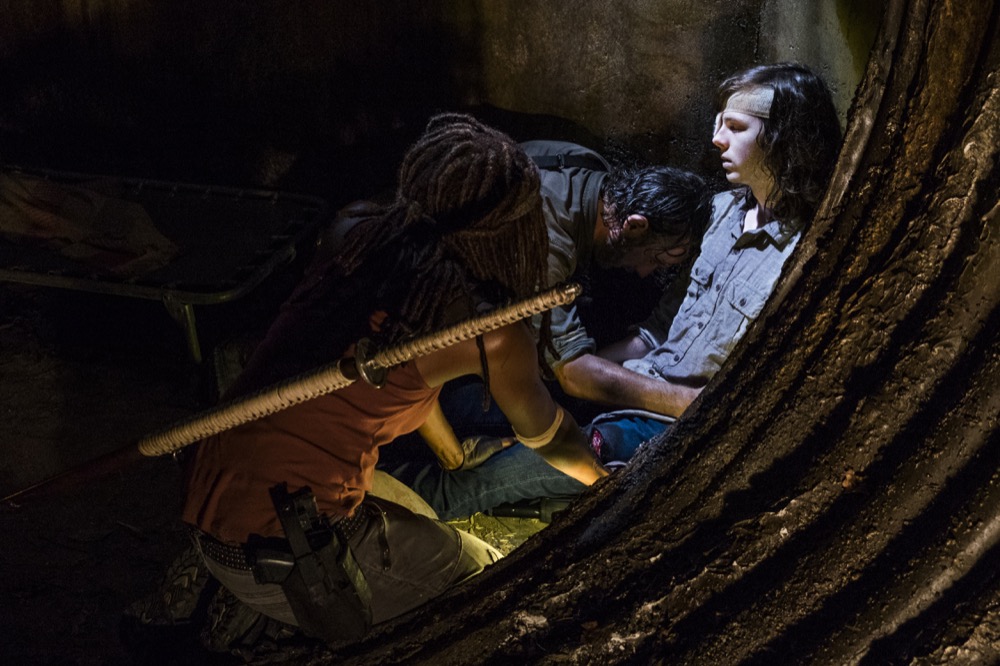 Andrew Lincoln as Rick Grimes, Danai Gurira as Michonne, Chandler Riggs as Carl Grimes - The Walking Dead _ Season 8, Episode 8 - Photo Credit: Gene Page/AMC