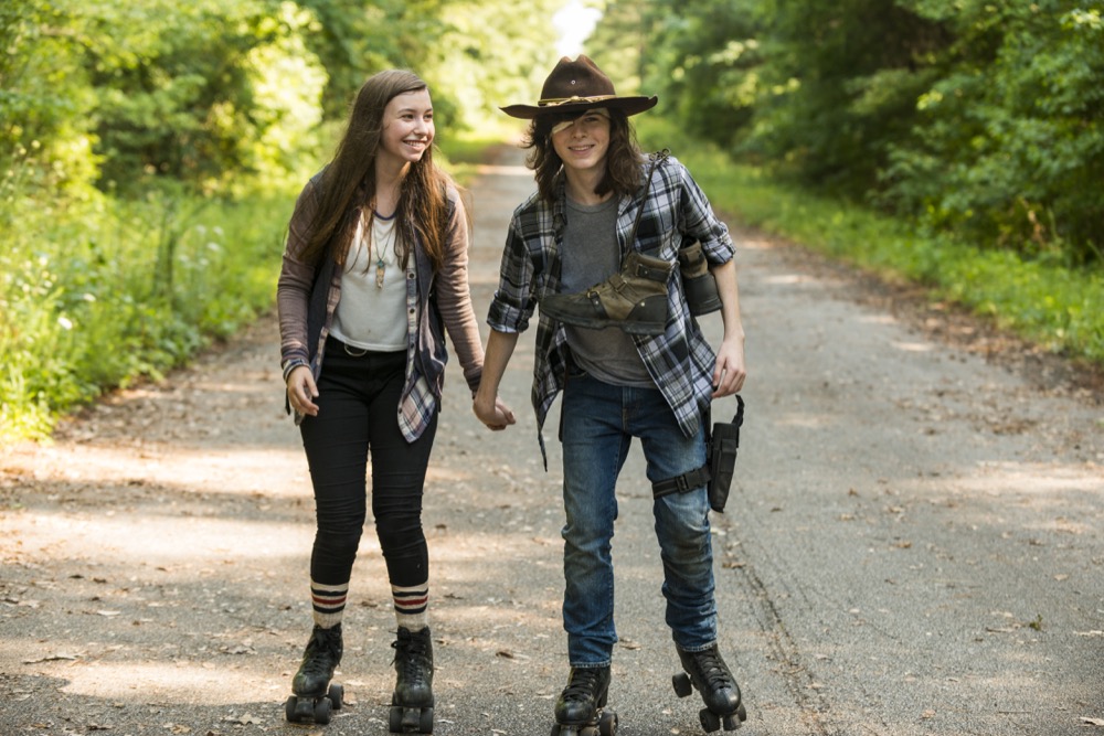 Katelyn Nacon as Enid, Chandler Riggs as Carl Grimes - The Walking Dead _ Season 7, Episode 5 - Photo Credit: Gene Page/AMC