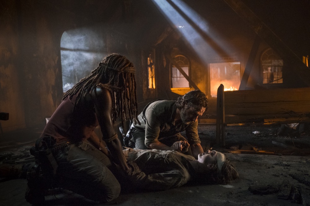 Andrew Lincoln as Rick Grimes, Danai Gurira as Michonne, Chandler Riggs as Carl Grimes - The Walking Dead _ Season 8, Episode 9 - Photo Credit: Gene Page/AMC