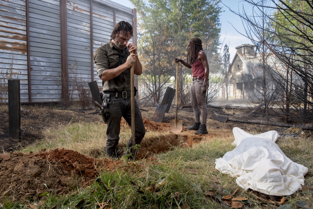Andrew Lincoln as Rick Grimes, Danai Gurira as Michonne - The Walking Dead _ Season 8, Episode 9 - Photo Credit: Gene Page/AMC