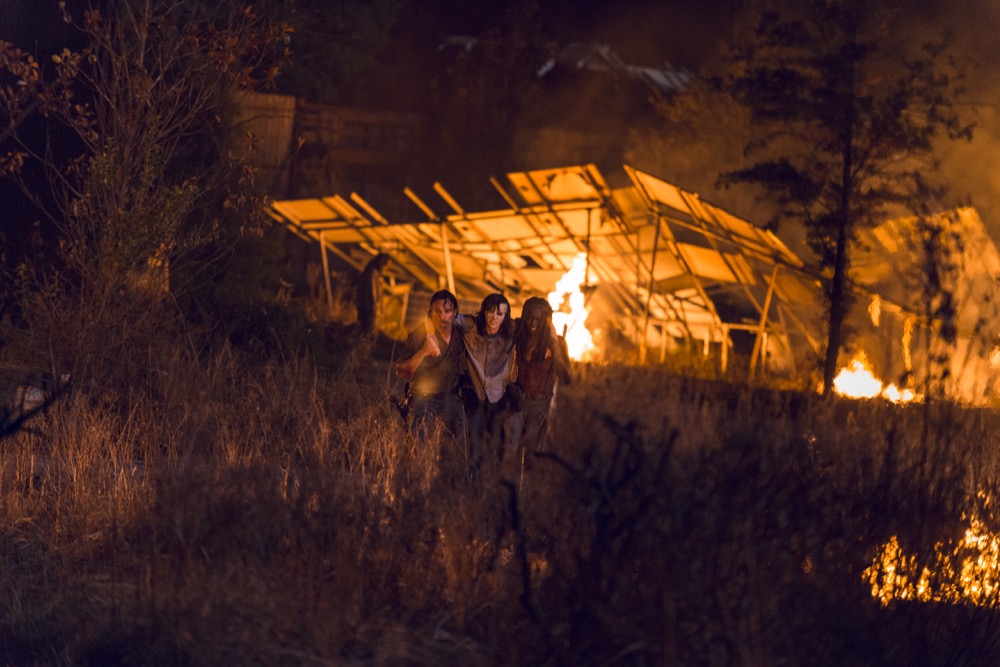 Andrew Lincoln as Rick Grimes, Chandler Riggs as Carl Grimes, Danai Gurira as Michonne - The Walking Dead _ Season 8, Episode 9