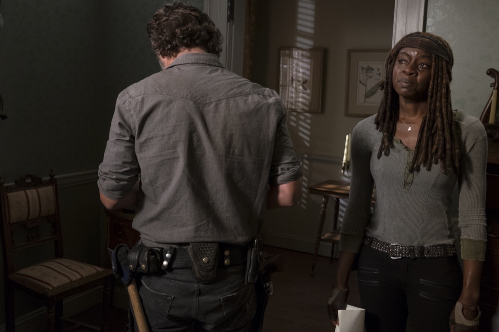 Andrew Lincoln as Rick Grimes, Danai Gurira as Michonne - The Walking Dead _ Season 8, Episode 14 - Photo Credit: Gene Page/AMC