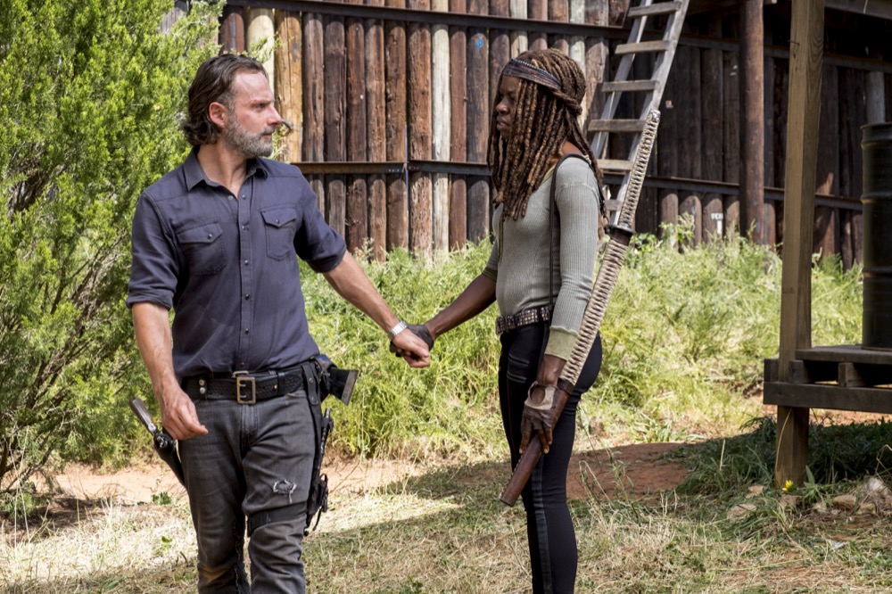 Andrew Lincoln as Rick Grimes, Danai Gurira as Michonne - The Walking Dead _ Season 8, Episode 12 - Photo Credit: Gene Page/AMC