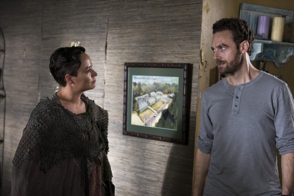 Briana Venskus as Beatrice, Ross Marquand as Aaron - The Walking Dead _ Season 8, Episode 10 - Photo Credit: Gene Page/AMC