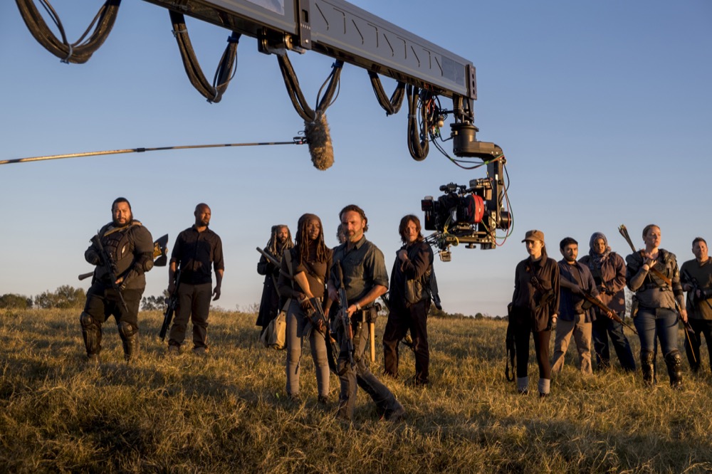 BTS, Avi Nash as Siddiq, Cooper Andrews as Jerry, Khary Payton as Ezekiel, Danai Gurira as Michonne, Melissa McBride as Carol Peletier, Andrew Lincoln as Rick Grimes, Norman Reedus as Darryl Dixon, Christian Serratos as Rosita Espinosa - The Walking Dead _ Season 8, Episode 16 - Photo Credit: Gene Page/AMC