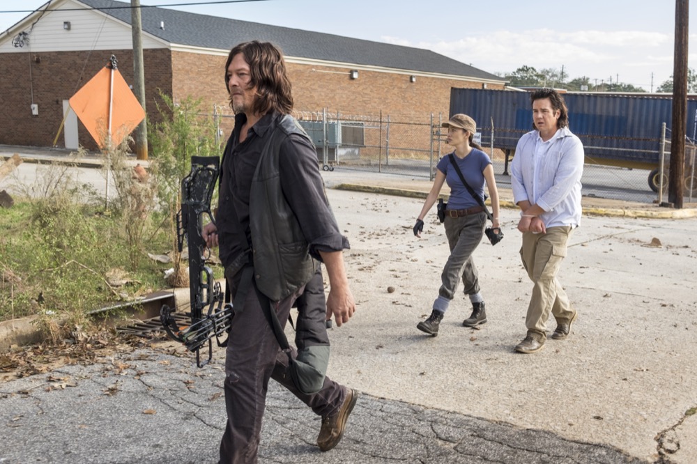 Norman Reedus as Daryl Dixon, Christian Serratos as Rosita Espinosa, Josh McDermitt as Dr. Eugene Porter - The Walking Dead _ Season 8, Episode 15 - Photo Credit: Gene Page/AMC