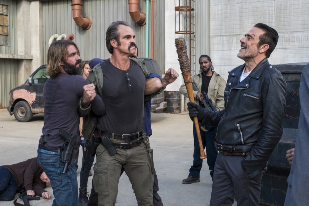 Steven Ogg as Simon, Jeffrey Dean Morgan as Negan - The Walking Dead _ Season 8, Episode 15 - Photo Credit: Gene Page/AMC