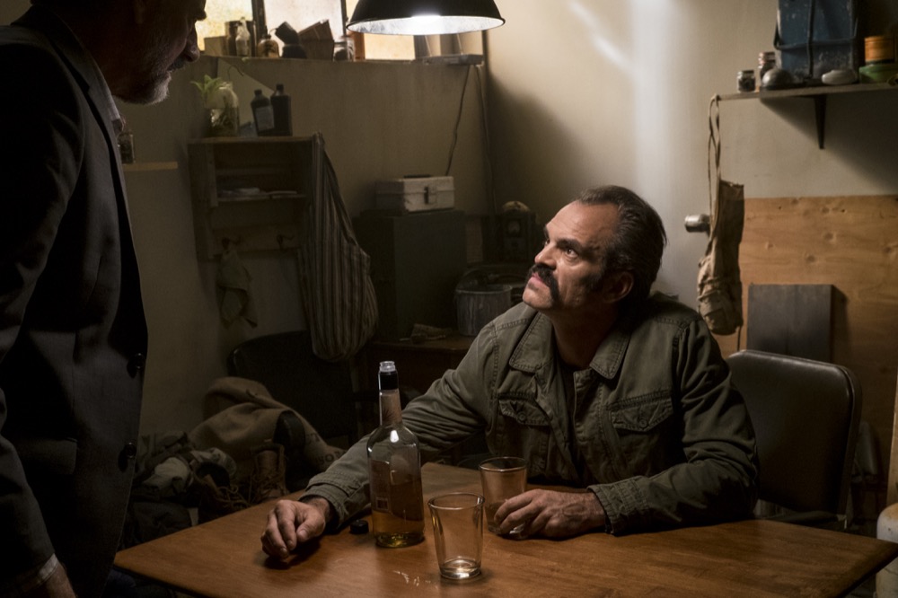 Steven Ogg as Simon, Xander Berkeley as Gregory - The Walking Dead _ Season 8, Episode 15 - Photo Credit: Gene Page/AMC
