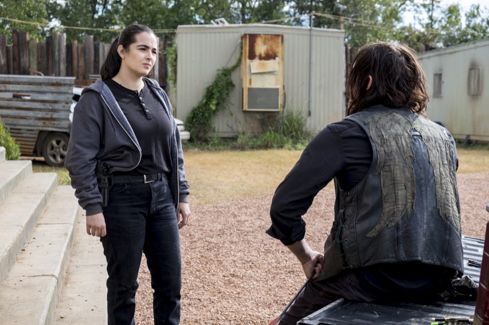 Alanna Masterson as Tara Chambler, Norman Reedus as Daryl Dixon - The Walking Dead _ Season 8, Episode 14 - Photo Credit: Gene Page/AMC