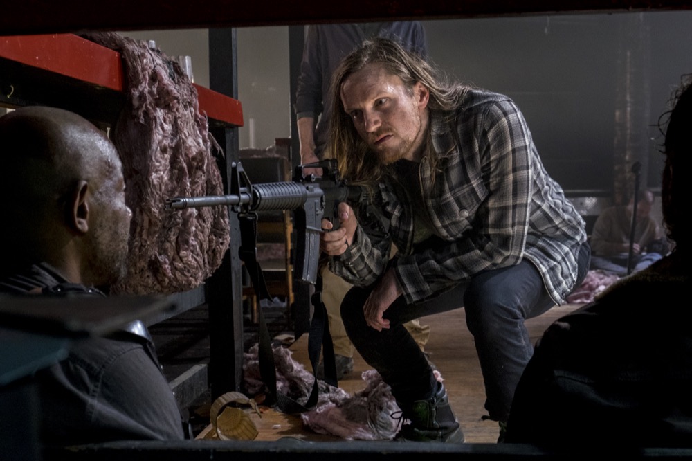 Joshua Mikel as Jared, Lennie James as Morgan Jones - The Walking Dead _ Season 8, Episode 14 - Photo Credit: Gene Page/AMC