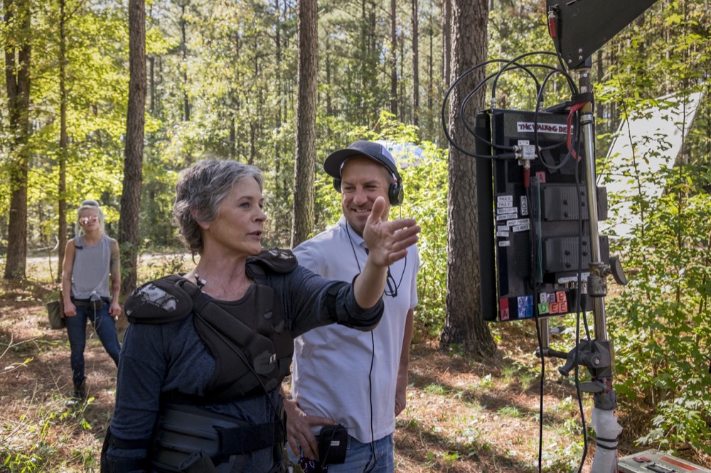 BTS, Melissa McBride as Carol Peletier, Director Michael E. Satrazemis - The Walking Dead _ Season 8, Episode 14 - Photo Credit: Gene Page/AMC
