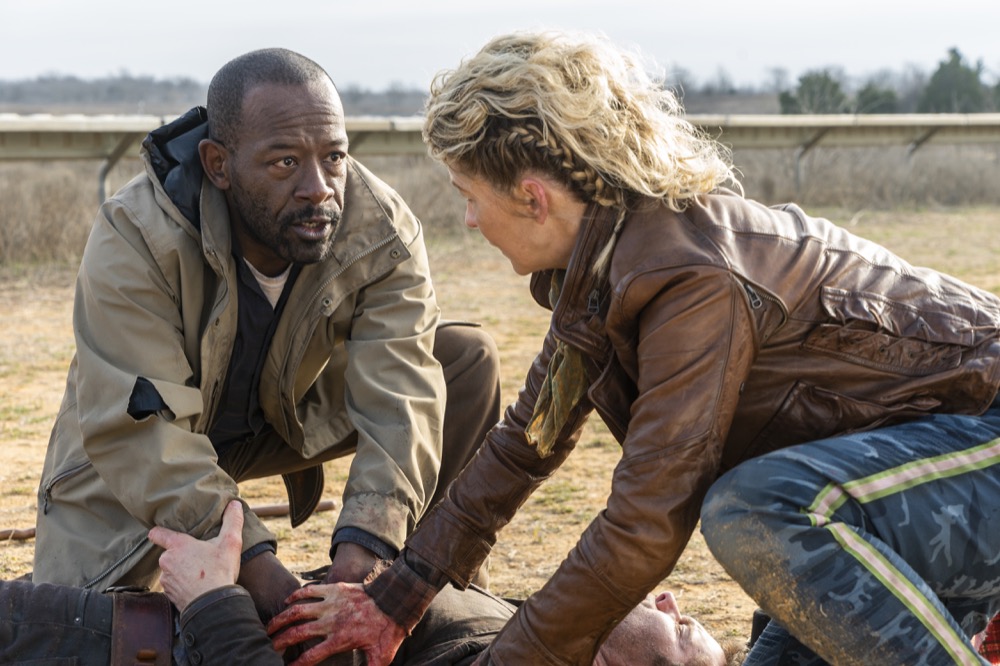 Jenna Elfman as Naomi, Garret Dillahunt as John Dorie, Lennie James as Morgan Jones - Fear the Walking Dead _ Season 4, Episode 7 - Photo Credit: Richard Foreman, Jr/AMC