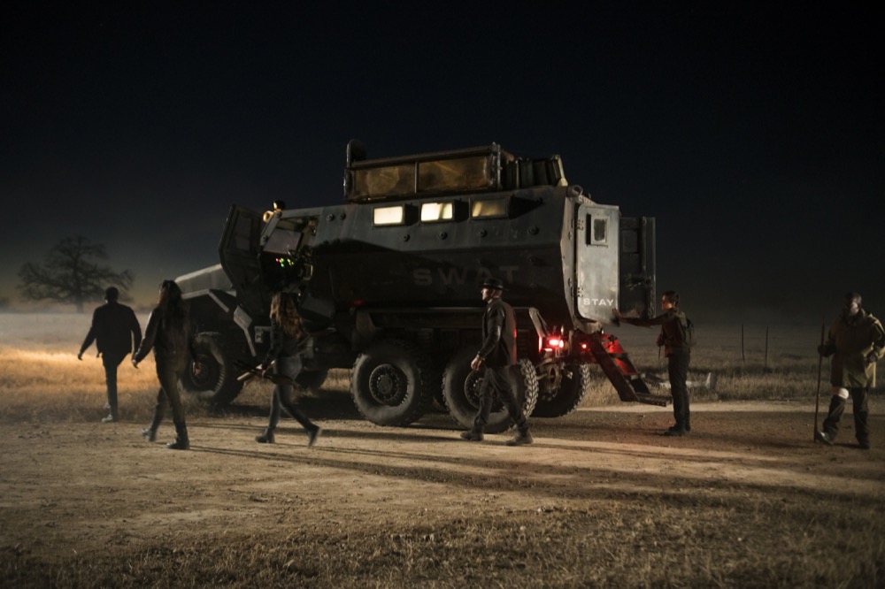 Alycia Debnam-Carey as Alicia Clark, Garret Dillahunt as John Dorey, Colman Domingo as Victor Strand, Lennie James as Morgan Jones, Danay Garcia as Luciana, Maggie Grace as Althea - Fear the Walking Dead _ Season 4, Episode 4 - Photo Credit: Richard Foreman, Jr/AMC