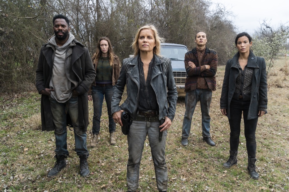 Colman Domingo as Victor Strand, Alycia Debnam-Carey as Alicia Clark, Kim Dickens as Madison Clark, Frank Dillane as Nick Clark, Danay Garcia as Luciana - Fear the Walking Dead _ Season 4, Episode 8 - Photo Credit: Richard Foreman, Jr/AMC