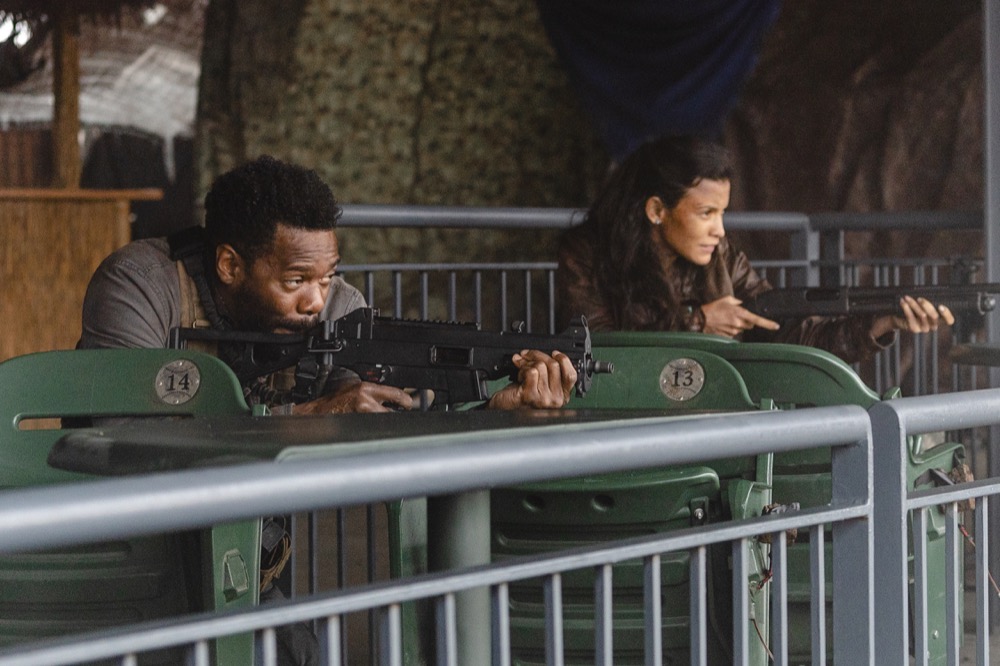 Colman Domingo as Victor Strand, Danay Garcia as Luciana; group - Fear the Walking Dead _ Season 4, Episode 8 - Photo Credit: Richard Foreman, Jr/AMC