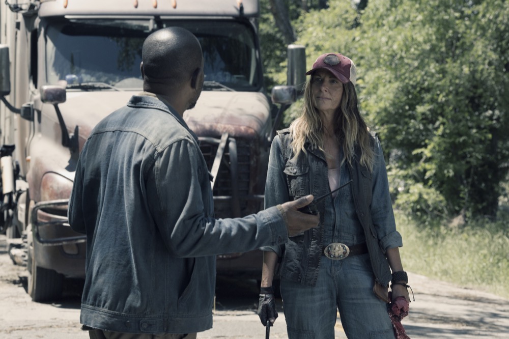 Lennie James as Morgan Jones, Mo Collins as Sarah - Fear the Walking Dead _ Season 4, Episode 12 - Photo Credit: Ryan Green/AMC
