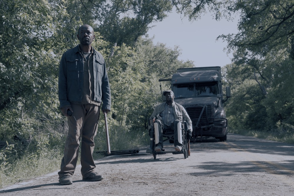 Lennie James as Morgan Jones, Daryl "Chill" Mitchell as Wendell - Fear the Walking Dead _ Season 4, Episode 12 - Photo Credit: Ryan Green/AMC