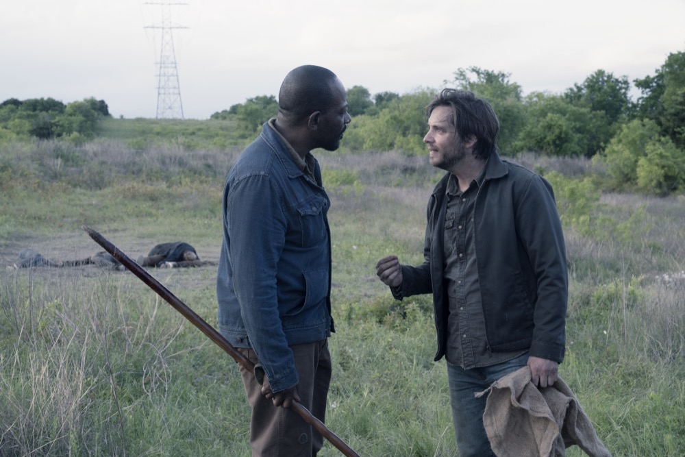 Lennie James as Morgan Jones, Aaron Stanford as Jim - Fear the Walking Dead _ Season 4, Episode 11 - Photo Credit: Ryan Green/AMC