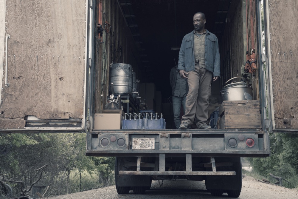 Lennie James as Morgan Jones, Aaron Stanford as Jim - Fear the Walking Dead _ Season 4, Episode 11 - Photo Credit: Ryan Green/AMC