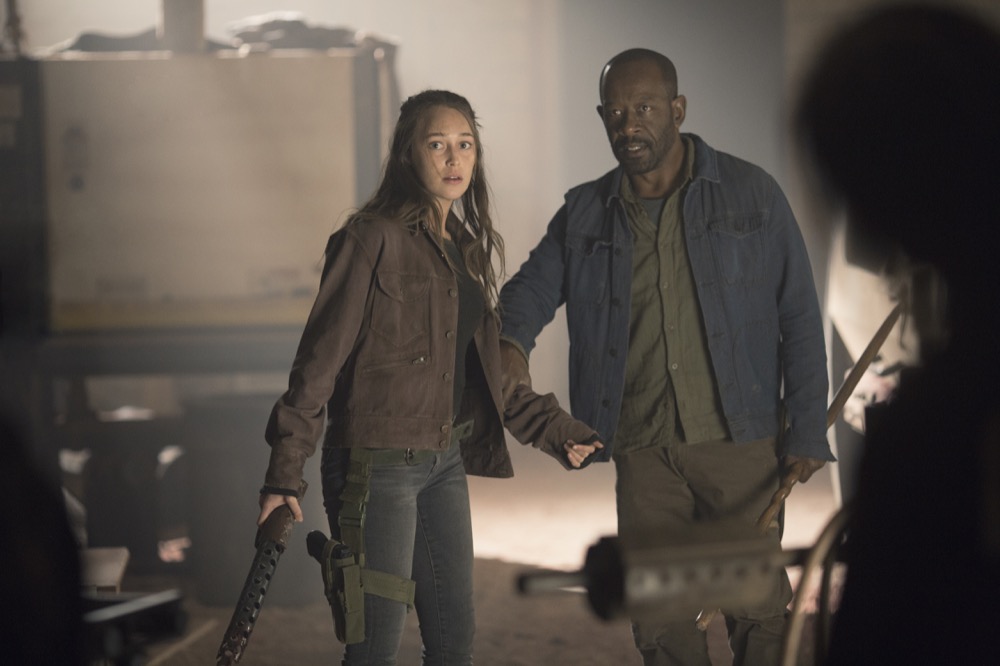 Alycia Debnam-Carey as Alicia Clark, Lennie James as Morgan Jones; group - Fear the Walking Dead _ Season 4, Episode 9 - Photo Credit: Ryan Green/AMC