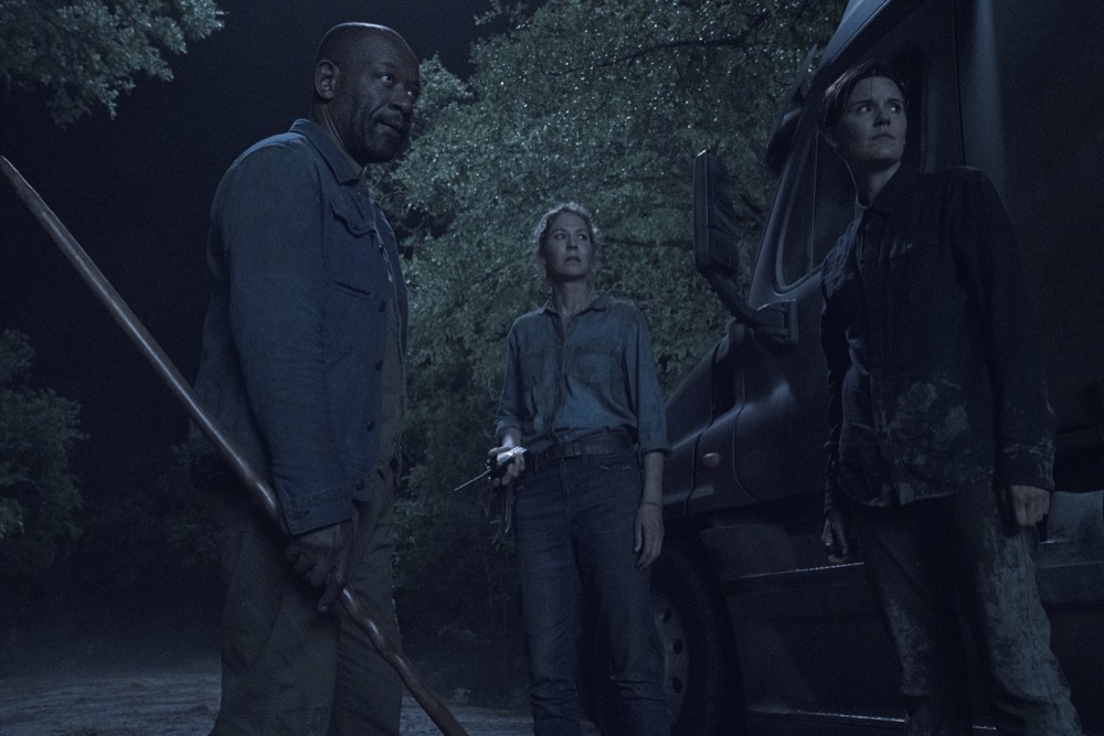 Lennie James as Morgan Jones, Jenna Elfman as Naomi, Maggie Grace as Althea - Fear the Walking Dead _ Season 4, Episode 13 - Photo Credit: Ryan Green/AMC