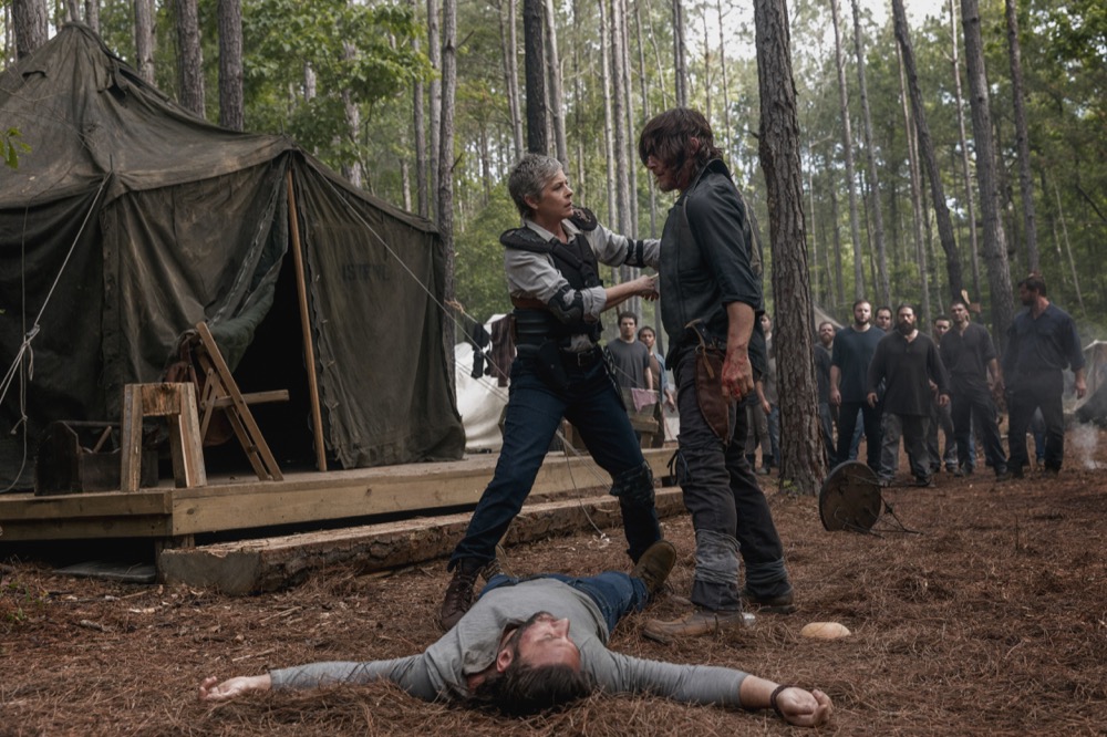 Norman Reedus as Daryl Dixon, Melissa McBride as Carol Peletier, Zach McGowan as Justin - The Walking Dead _ Season 9, Episode 2 - Photo Credit: Jackson Lee Davis/AMC