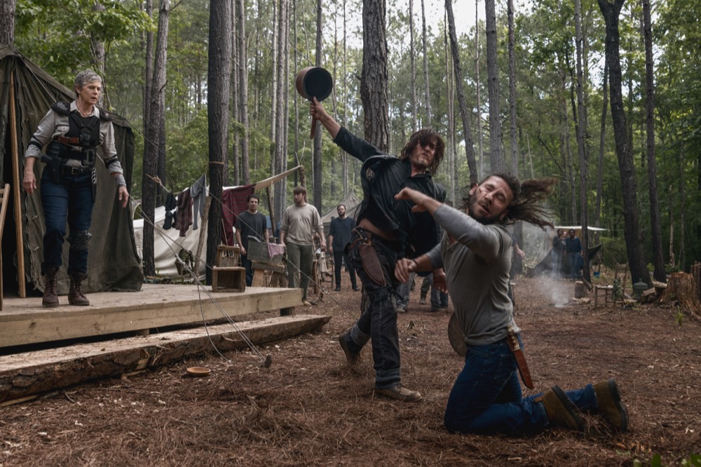 Norman Reedus as Daryl Dixon, Melissa McBride as Carol Peletier, Zach McGowan as Justin - The Walking Dead _ Season 9, Episode 2 - Photo Credit: Jackson Lee Davis/AMC