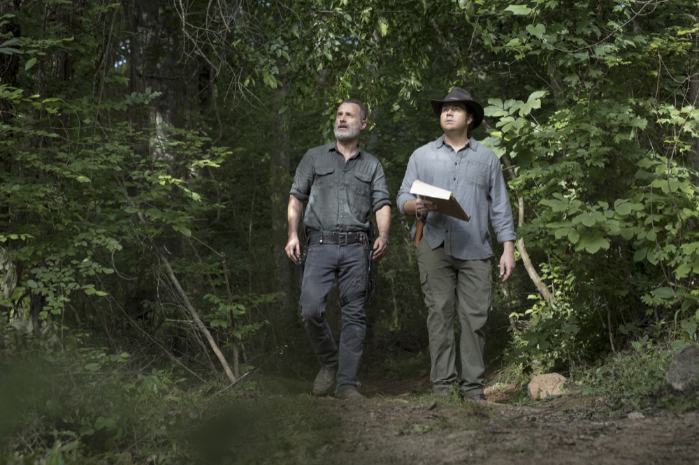 Andrew Lincoln as Rick Grimes, Josh McDermitt as Dr. Eugene Porter - The Walking Dead _ Season 9, Episode 2 - Photo Credit: Jackson Lee Davis/AMC